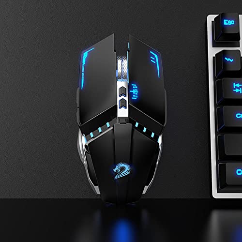 TENMOS T12 Wireless Gaming Mouse, Silent Rechargeable Computer Mice-Black | 2.4GHz Optical, 7 Color LED Lights, Quiet Click,Side Buttons,3 Adjustable DPI,Ergonomic Design, Nano Receiver,USB C Charging - color: black
