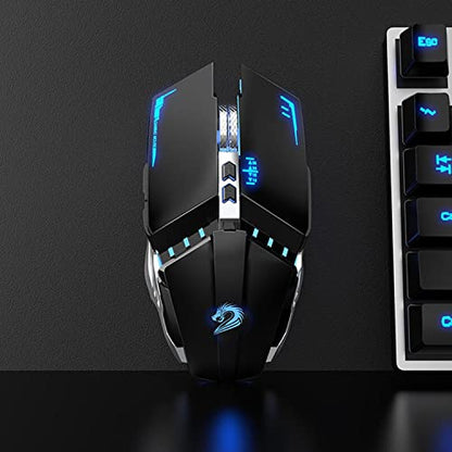 TENMOS T12 Wireless Gaming Mouse, Silent Rechargeable Computer Mice-Black | 2.4GHz Optical, 7 Color LED Lights, Quiet Click,Side Buttons,3 Adjustable DPI,Ergonomic Design, Nano Receiver,USB C Charging - color: black