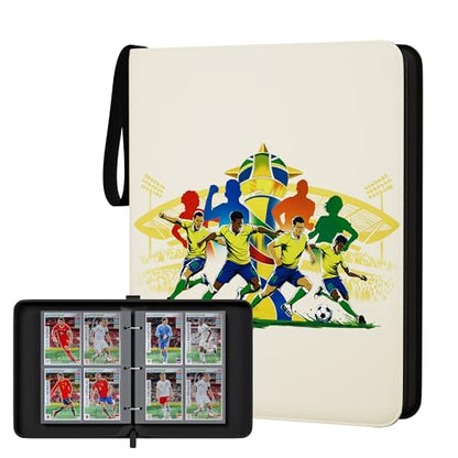 Kabinka 4-Pocket Soccer Card Binder, 2025-2026 Soccer Trading Cards Binder Fits 400 Cards with 50 Removable Double-Sided Sleeves, Waterproof PU Card Albums for Soccer Fans - color: Soccer-2, size: 4 Pocket 400