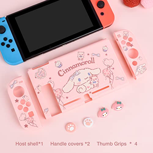 DLseego Cute Dog Switch Protective Case Dockable Soft Silicone Shell Shockproof Scratch Resistant Cover Joy Con Skin with 4PCS Lovely Thumb Grips Caps - color: Pink Dog