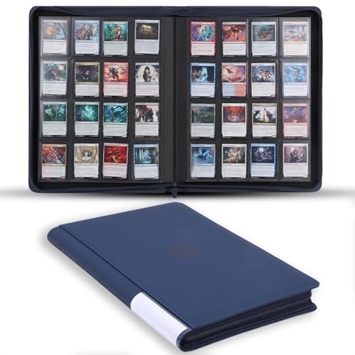 Snekdy premium 1024-pocket trading card binder, 16-pocket cards album, waterproof PU-leather Cover album with side loading, holds gaming, baseball, basketball & sports cards (Blue) - color: Blue