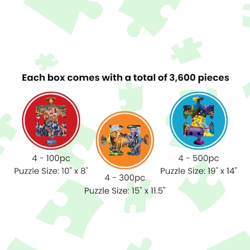 MasterPieces – Jigsaw Puzzle 12-Pack Bundle Set, Fun for Adults and Family, Folk Art Collection, (4) Round 100 Piece, (4) 300 Piece, (4) 500 Pieces - style: Folk Art
