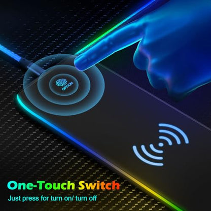 RGB Gaming Mouse Pad with Wireless Charging 15W, XXL Extra Large LED Mousepad 800x300x4mm, 13 Light Modes Mouse Mat Non-Slip Rubber Base, Waterproof Computer Pad for Home Office Gaming Desk Decor