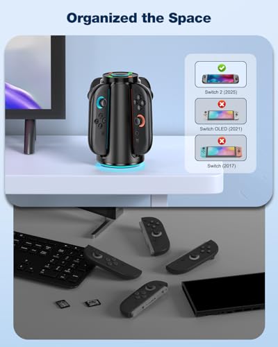 Switch 2 Charging Dock for Nintendo Controller Joy Con (2025), Mocagen Joy-Con 2 Charger Station with Dynamic Light, Magnetic Mount for 4 in 1 Switch 2 Joy-con Accessories - size: Round