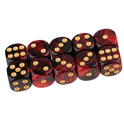 10PCS Polyhedral Dice D6 Dice 16mm Acrylic Dice Game Dice for RPG MTG DND Table Games (Red Black) - color: Red Black