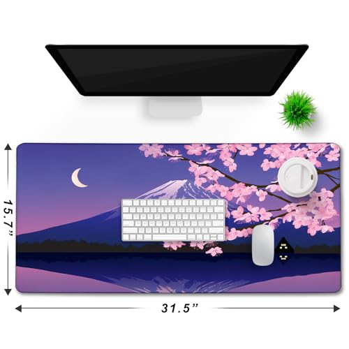 Large Extended Gaming Mouse Pad with Stitched Edges, Non-Slip Waterproof Rubber Base Mouse Pad for Office, Computer, Laptop and Home Mousepad 31.5 x 15.7 Inch, Janpanese Sakura - color: Sakura