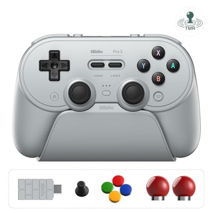 8BitDo Pro 3 Bluetooth Controller for Switch/Switch 2,Windows,TMR Joysticks | Programmable Pro Back Buttons&R4/L4 Bumpers,Hall/Tactile Triggers,Swappable ABXY Buttons,for Apple,SteamOS,Android, Grey - color: Gray