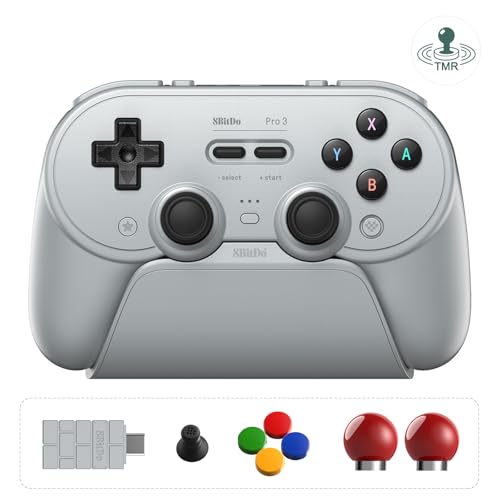 8BitDo Pro 3 Bluetooth Controller for Switch/Switch 2,Windows,TMR Joysticks | Programmable Pro Back Buttons&R4/L4 Bumpers,Hall/Tactile Triggers,Swappable ABXY Buttons,for Apple,SteamOS,Android, Grey - color: Gray