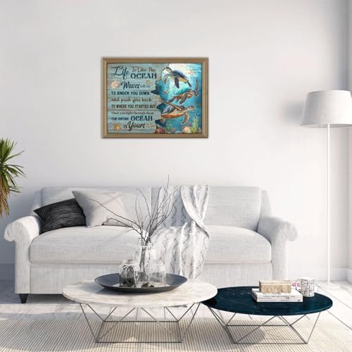Sea Turtle Ocean Jigsaw Puzzle for Adult 500 Pieces Unique Inspiration Quote Wooden Jigsaw with Letters on Back Challenging Family Activity Games Turtle Gifts - color: Ocean Turtle 01, size: 500PCS