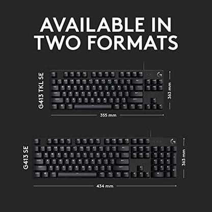 Logitech G413 TKL SE Mechanical Gaming Keyboard - Black | Tactile switches, anti-ghosting, compatible with Windows and macOS, compact design - size: TKL