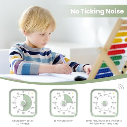 Visual Timer for Kids, Cute Timer with Pause Function, White | Time Management for Classroom, ADHD, Kitchen, Toddlers, Study, Alarm 3 Volume Levels, Light Indicator, Easy to Use - color: White