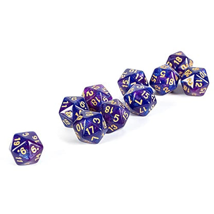 SmartDealsPro 10-Pack 20 Sided Dice D20 Polyhedral Dice for DND RPG MTG Table Game (Glitter Blue-Purple) - color: Glitter Blue-purple