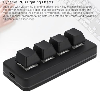 4 Key Mini Keypad, One Handed Mechanical Gaming Keyboard, Wired USB Programming Macro Keypad with RGB Dynamic Lighting for Game Editing Working