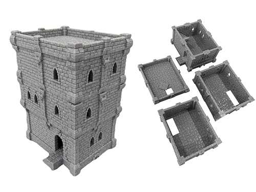 Medieval Castle Tabletop Terrain Set for 18mm & 28mm Miniatures – Paintable Wargame & Diorama Building Kit (3 Floors) - size: 3 Floors