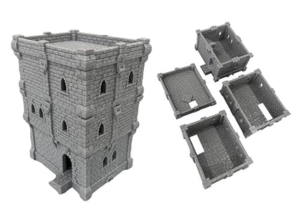 Medieval Castle Tabletop Terrain Set for 18mm & 28mm Miniatures – Paintable Wargame & Diorama Building Kit (3 Floors) - size: 3 Floors