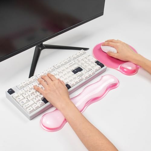 Gel Wrist Rest for Keyboard and Mouse - Ergonomic Pink Mouse Pad with Wrist Rest Support Non-Slip Base for Latop/Desktop/Office Home - color: Pure Pink, style: Wave Shape