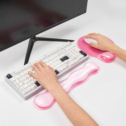 Gel Wrist Rest for Keyboard and Mouse - Ergonomic Pink Mouse Pad with Wrist Rest Support Non-Slip Base for Latop/Desktop/Office Home - color: Pure Pink, style: Wave Shape