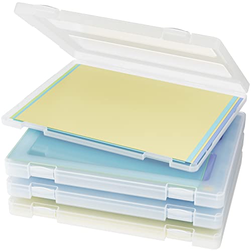 Denkee 4 Pack A4 Paper Organizer Box, Plastic Scrapbook Paper Organizer Containers for Craft and Arts Storage, Portable Board Game Storage for Art Supplies 8.5" x 11" US Letter - size: 8x10/16x20, 4 pack