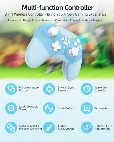 iPhone Controller with Phone Clip, Hall Effect Joystick Wireless Bluetooth Gaming Controller for Android/iPhone/Apple Arcade MFi Games/PC/Switch/Steam with Macro/Lock Joystick Speed/6-Axis/Motor/Turbo - color: Blue