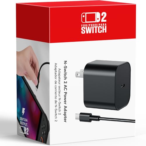 (10ft) Switch 2 Charger with 10FT/3M USB-C Cable - 60W AC Power Adapter, Support 4K TV Dock & PD 3.0 Fast Charging, Power Supply 20V/3A for Nintendo 2/1,Wii Charger(10FT - Long Reach for Large Spaces) - size: 10FT