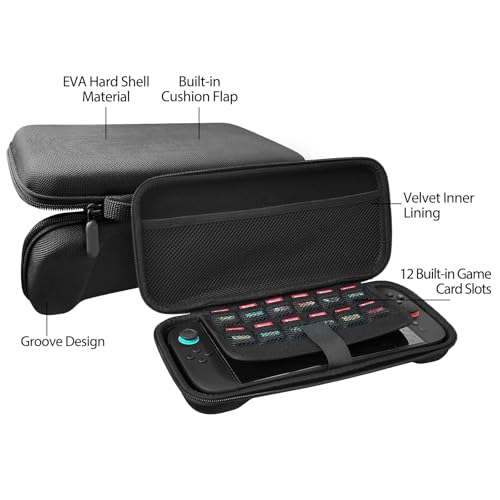 Travel Carrying Case for Nintendo Switch 2 2025, Large Volume Consoles Accessories Bundle Holder Shockproof Hard Shell Protective Cover Pouch Waterproof Portable with Game Cartridge Slots Black - color: Black, style: Net