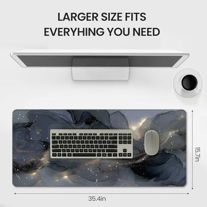 Extended Gaming Mouse Pad, Navy Blue Marble Pattern, 35.4 x 15.7 inches, XXL Extra Large Desktop Pad, Non-Slip Base, Waterproof, Suitable for Home Gaming and Office Use - color: Gray Marble Design