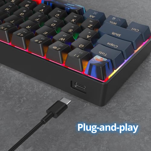 65% Mini Wired Keyboard Backlit for Office Gaming,68 Samurai B | Compact Full N-Key Portable Quiet Linear Red Switch light letters - color: 68 Blue Samurai B/Red Switch