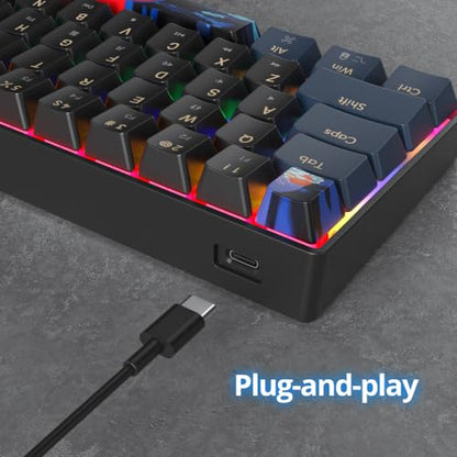 65% Mini Wired Keyboard Backlit for Office Gaming,68 Samurai B | Compact Full N-Key Portable Quiet Linear Red Switch light letters - color: 68 Blue Samurai B/Red Switch