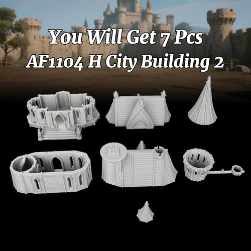RPG Terrain TTRPG Scenery - 25mm Scale Unpainted Gothic Spire Tower & Arched Chapel, Detailed Stone Buildings for Dungeons and Dragons & Wargame - City Building 2 (AF1104 H) - color: Af1104 H City Building 2