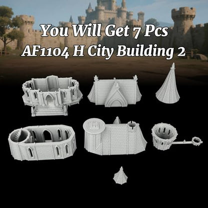 RPG Terrain TTRPG Scenery - 25mm Scale Unpainted Gothic Spire Tower & Arched Chapel, Detailed Stone Buildings for Dungeons and Dragons & Wargame - City Building 2 (AF1104 H) - color: Af1104 H City Building 2