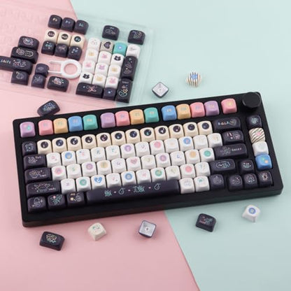 Tsungup MOA Keycaps, PBT Cute Dessert Cheese Muffin Ice Custom Keycap Set | 126 Keys Dye-Sub Key Caps Keyboard Keycap for 60% 65% 75% 80% 100% MX Switches Mechanical Keyboard - color: White&Black