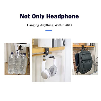 Headset Headphone Hook Holder Hanger Mount, Headphones Stand for Desk, Headphone Clamp Under Desk Design with Adjustable & Rotating Arm Clamp for PC Gaming, Office