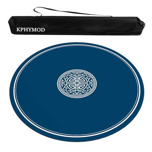 Blue Round Mahjong Mat with Carrying Bag, Anti Slip Noise Reduction Poker Card Board Tile Games Polyester Table Cover(Blue-1,35.43x35.43 in) - color: Blue-1, size: 35.43x35.43 in