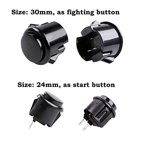 Hikig Arcade DIY Parts Kit USB Encoder to PC Games 5Pin Joystick + 2X 24mm & 8X 30mm Arcade Buttons for Arcade PC Game Console, MAME, Raspberry Pi Retro Game Controller DIY, Windows - Color Black