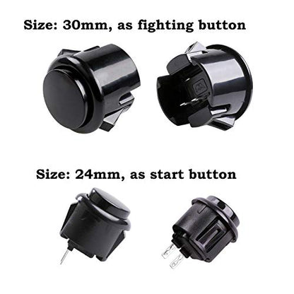 Hikig Arcade DIY Parts Kit USB Encoder to PC Games 5Pin Joystick + 2X 24mm & 8X 30mm Arcade Buttons for Arcade PC Game Console, MAME, Raspberry Pi Retro Game Controller DIY, Windows - Color Black