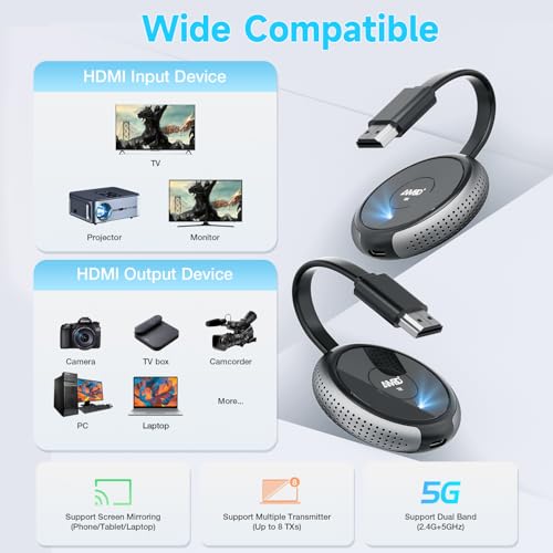 TIMBOOTECH Wireless HDMI Transmitter and Receiver 4K, Casting Media Video/Audio/File HDMI Wireless Extender 5G Kit for Laptop, Camera, Cable Box, Netfix, PS5, Phone to Monitor, Projector, HDTV 165FT - color: Gray