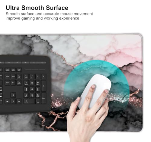 Large Mouse Pad, Desk Mat Computer Keyboard Pad Non-Slip Rubber Base Waterproof with Stitched Edges for Laptop Gaming, Office & Home 31.5 x 11.8 Inch (Pink Golden Marble) - color: Pink Golden Marble