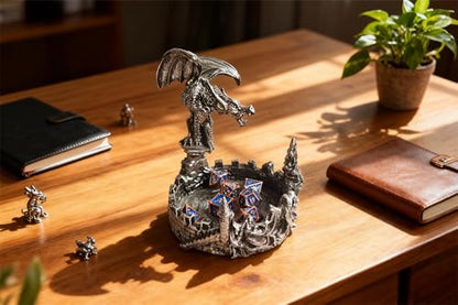 Antique-Style Composite Dragon Display Tray (Zinc Alloy & Resin) – Premium Edition & DND Dice Tray - color: Antique Silver