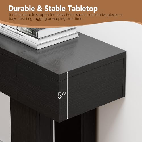 63 Inch Long Console Table, Narrow Rectangular Sofa Table Behind The Couch, Farmhouse Entryway Table for Entrance, Hallway, Living Room (Black) - color: Black, style: No Socket
