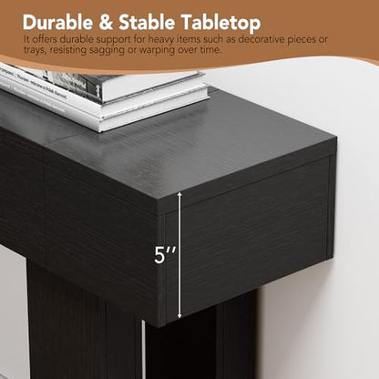 63 Inch Long Console Table, Narrow Rectangular Sofa Table Behind The Couch, Farmhouse Entryway Table for Entrance, Hallway, Living Room (Black) - color: Black, style: No Socket