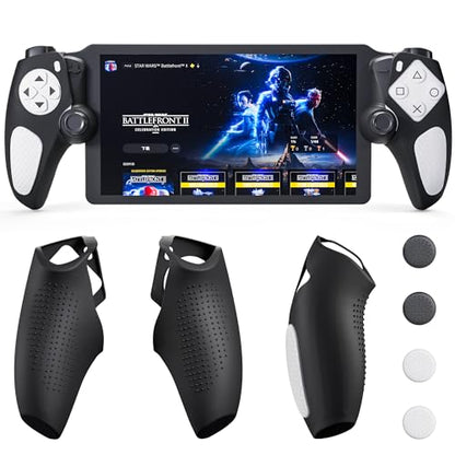FUNDIARY Anti-Slip Silicone Skin for Ps5 Controller, PS5 Controller Accessories, Soft Protective Cover Case for PlayStation 5 Control Grip, Shockproof Grip Case with 4 Thumb Caps(Black) - color: Black with Whte Handle Grip