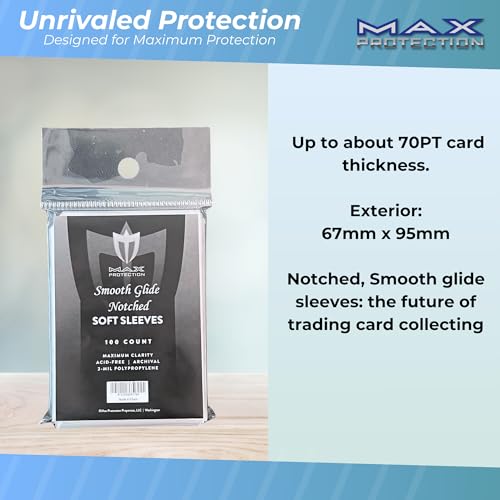 Max Protection Notched Penny Sleeves - 100ct Packs - Easy Glide Notched Card Holders- Premium, Acid-Free & Archival Safe Protection for Trading/Sports/Collectible Cards (10000 Sleeves) - size: 10000 Sleeves