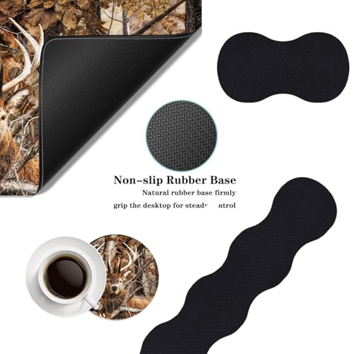 Mouse Pad,Large Desk Mat Set, 4in1 XL Mousepad + Keyboard Wrist Rest+Mouse Wrist Rest+Coaster with Ergonomic Desk Pad for Home Office Table Computer Cover -Camo Forest Deer - color: Camo Forest Deer