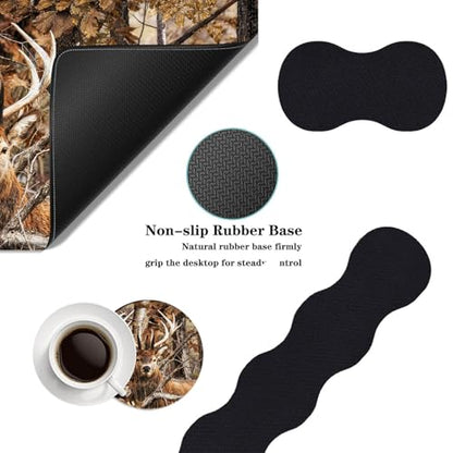 Mouse Pad,Large Desk Mat Set, 4in1 XL Mousepad + Keyboard Wrist Rest+Mouse Wrist Rest+Coaster with Ergonomic Desk Pad for Home Office Table Computer Cover -Camo Forest Deer - color: Camo Forest Deer