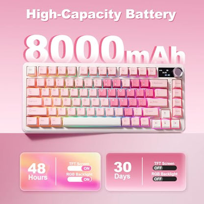YUNZII B75 PRO MAX QMK/VIA Wireless Mechanical Keyboard | 75% Layout with Screen and Knob, Custom Hot Swap, Gasket, Creamy Switches, for Win/Mac (Pink Heart,Milk V2 Switch) - color: Pink Heart, size: Milk V2 Switch