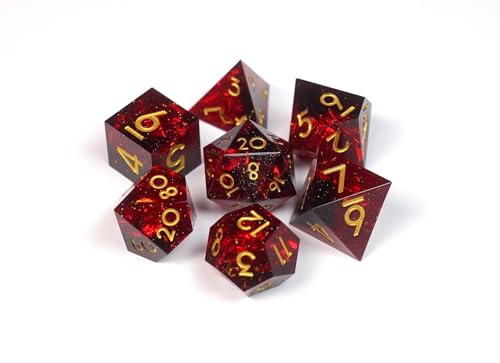 Sharp Edge DND Dice Set – Ruby Red Polyhedral Dice in Retro VHS Box – TTRPG Dice Set – Tabletop RPG Accessory (Set of 7) - style: Ruby Red