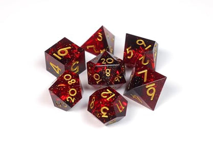 Sharp Edge DND Dice Set – Ruby Red Polyhedral Dice in Retro VHS Box – TTRPG Dice Set – Tabletop RPG Accessory (Set of 7) - style: Ruby Red