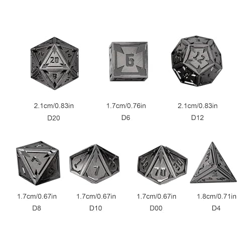 UDIXI Metal Dice Set D&D Heavy Metallic DND Dice for Tabletop Game (Nickel) | 7-Pieces, Lozenge Pattern, Zinc Alloy Material, Gorgeous Gift Case, DM Gift, for Dungeons and Dragons Role Playing Games - color: Ancient Silver