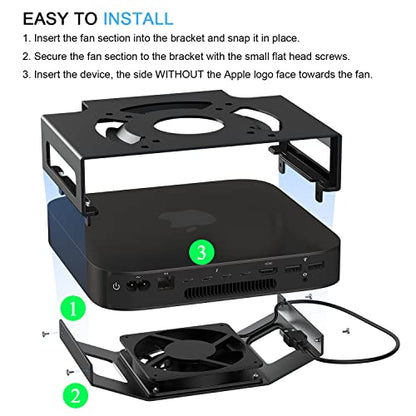 Mac mini Cooling Fan Mount, IFCASE Behind Monitor, Under Desk, Wall Mount Cooling Fan Stand for Mac mini 2010 to 2023 M2 Compatible VESA Holder with Anti-Scratch Pad (Black) - color: Black