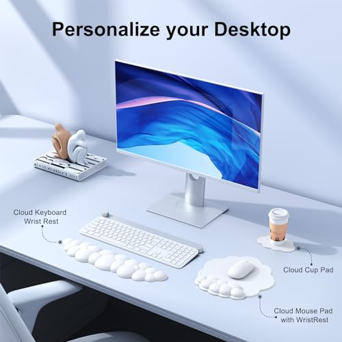 MOKURU Cloud Mouse Pad with Wrist Rest, Cloud Keyboard Wrist Rest, Mouse Pad Wrist Support, Ergonomic Keyboard Mouse Wrist Support White - color: White